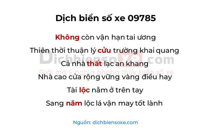 Dịch thơ biển số 09785
