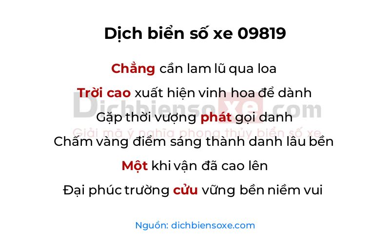 Dịch thơ biển số 09819