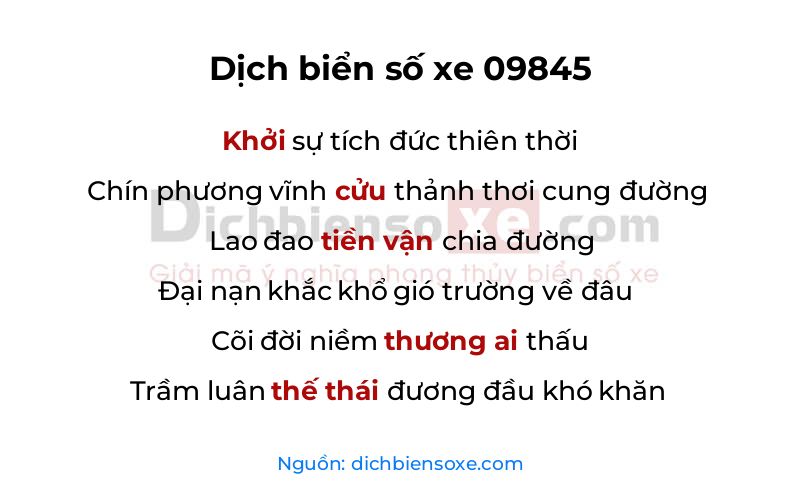Dịch thơ biển số 09845