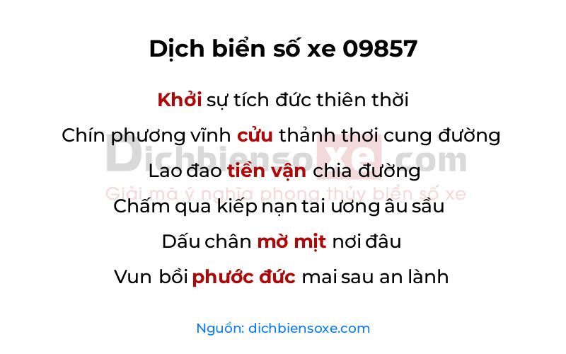 Dịch thơ biển số 09857
