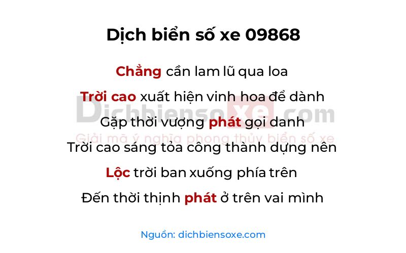 Dịch thơ biển số 09868