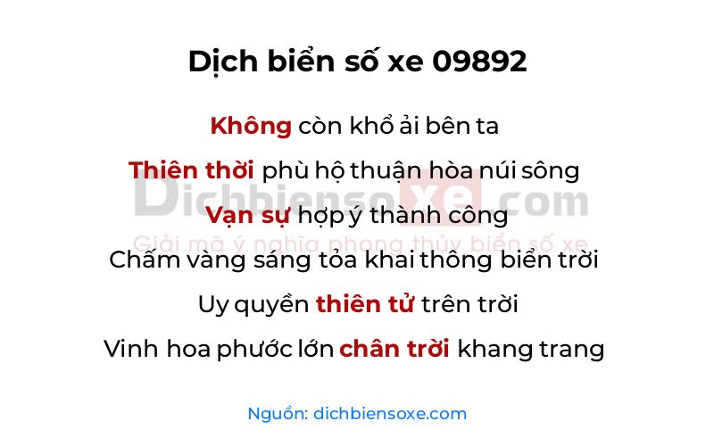 Dịch thơ biển số 09892