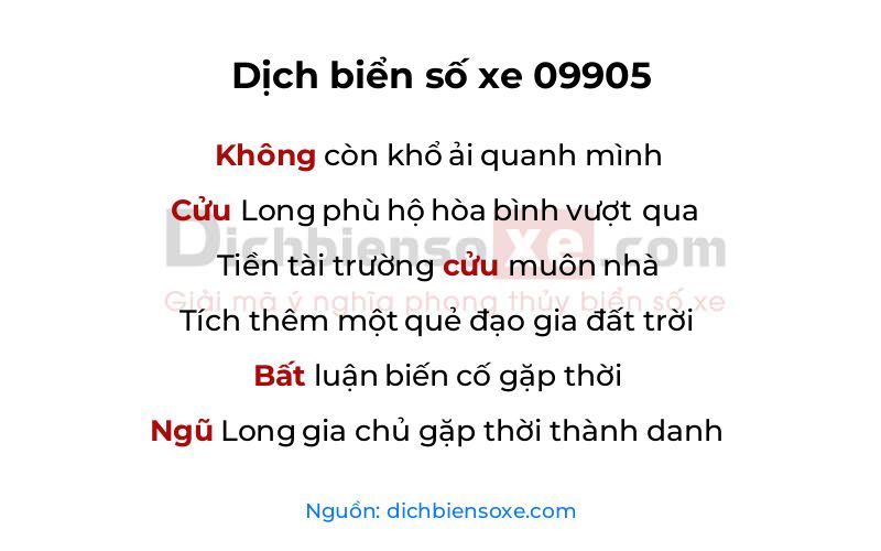 Dịch thơ biển số 09905