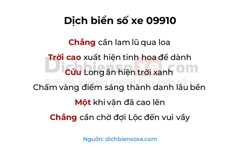 Dịch thơ biển số 09910