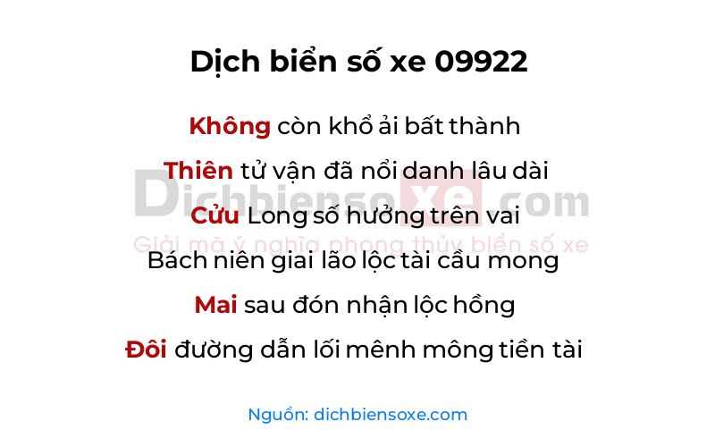 Dịch thơ biển số 09922