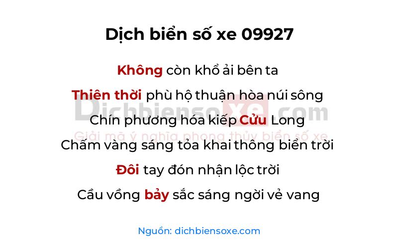 Dịch thơ biển số 09927