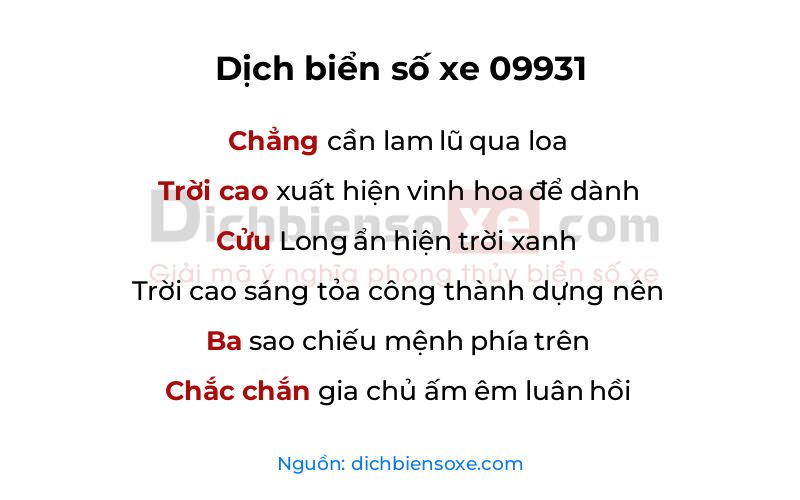 Dịch thơ biển số 09931