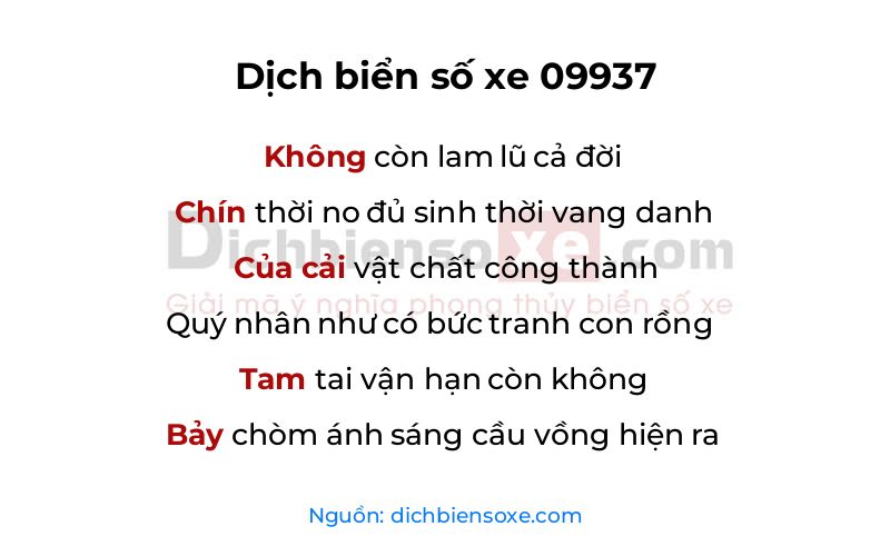 Dịch thơ biển số 09937