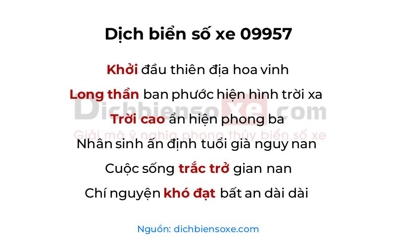 Dịch thơ biển số 09957