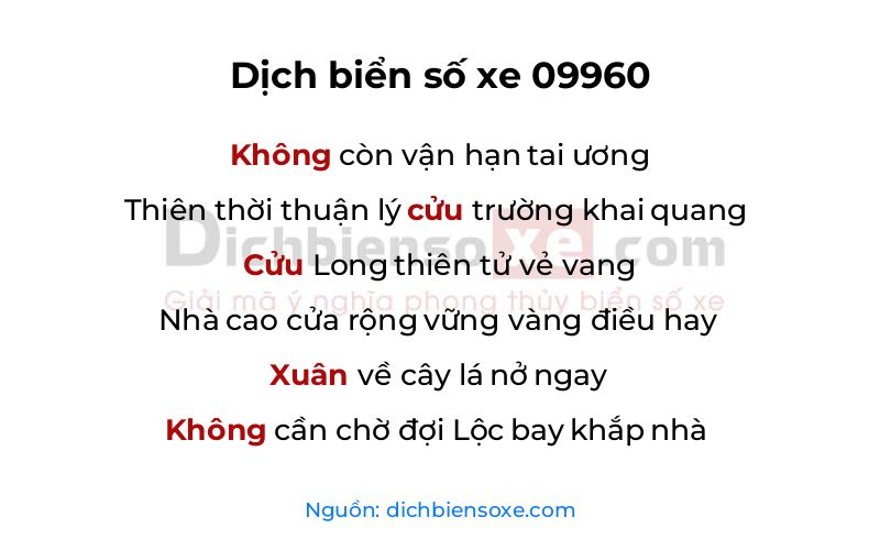 Dịch thơ biển số 09960
