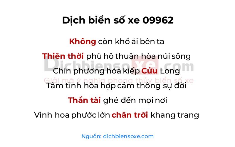 Dịch thơ biển số 09962