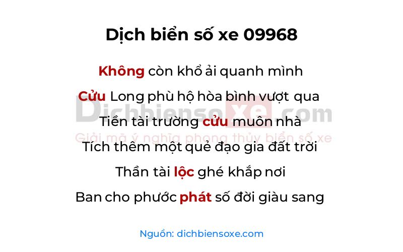 Dịch thơ biển số 09968