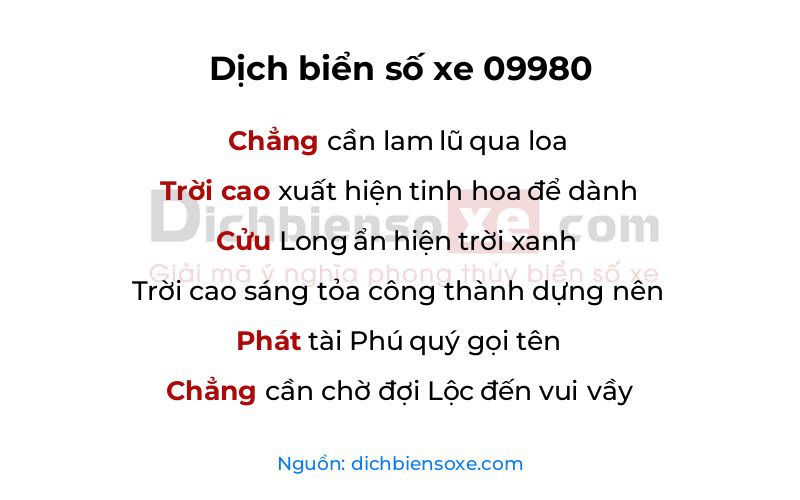 Dịch thơ biển số 09980