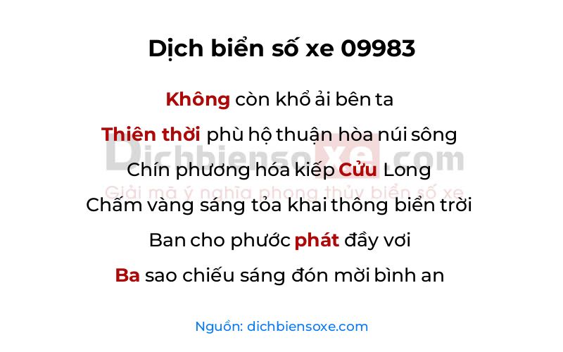 Dịch thơ biển số 09983