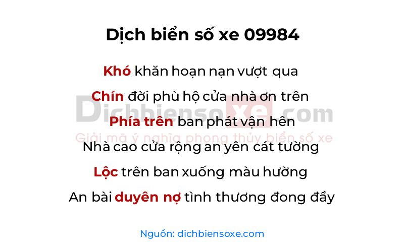 Dịch thơ biển số 09984