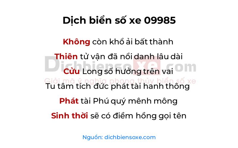 Dịch thơ biển số 09985