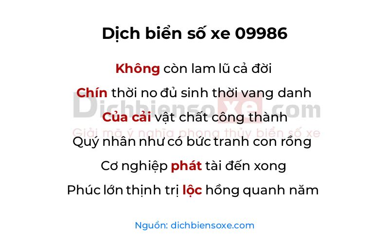 Dịch thơ biển số 09986