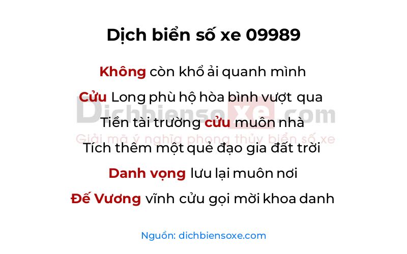 Dịch thơ biển số 09989