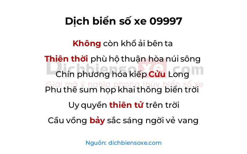Dịch thơ biển số 09997