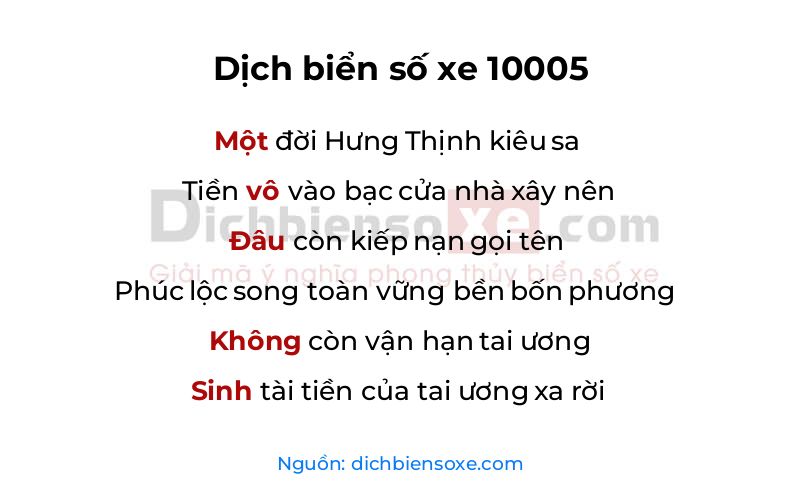 Dịch thơ biển số 10005