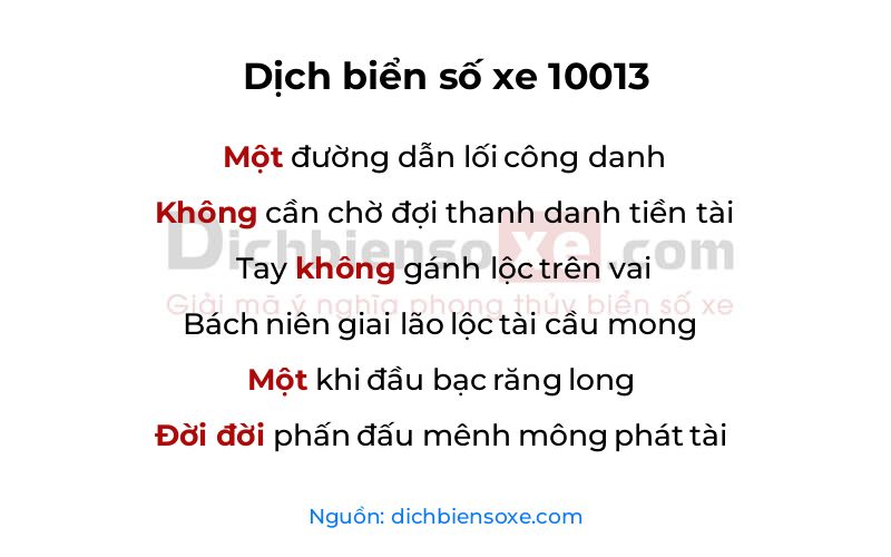 Dịch thơ biển số 10013