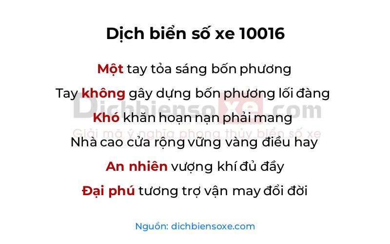 Dịch thơ biển số 10016