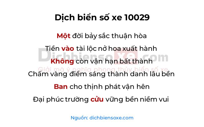 Dịch thơ biển số 10029