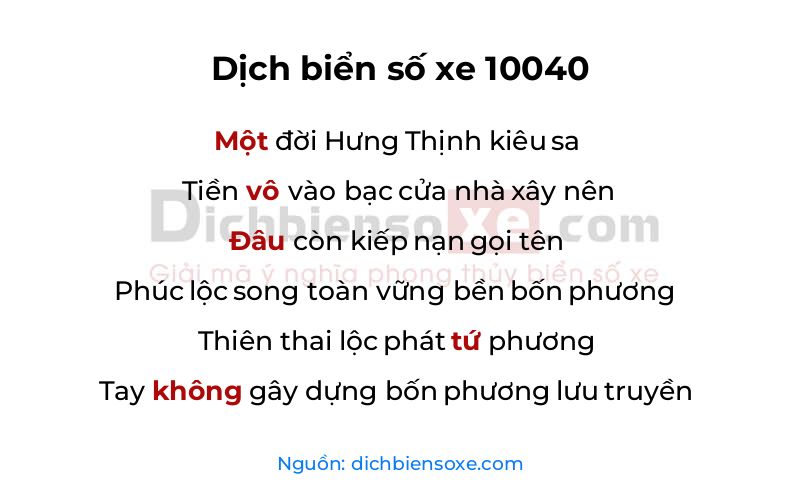 Dịch thơ biển số 10040