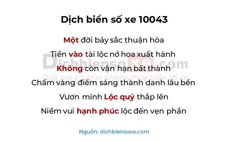 Dịch thơ biển số 10043