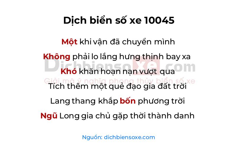 Dịch thơ biển số 10045