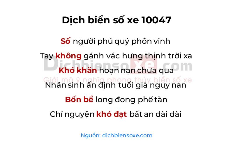 Dịch thơ biển số 10047