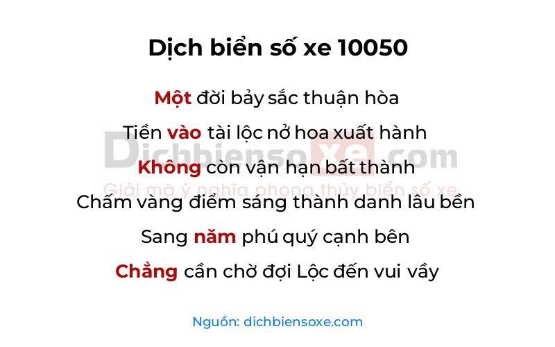 Dịch thơ biển số 10050