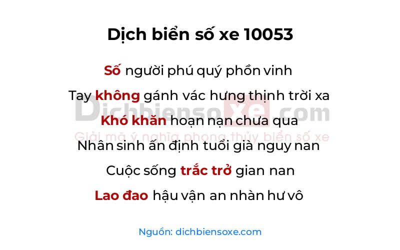 Dịch thơ biển số 10053