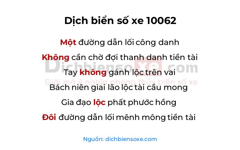 Dịch thơ biển số 10062