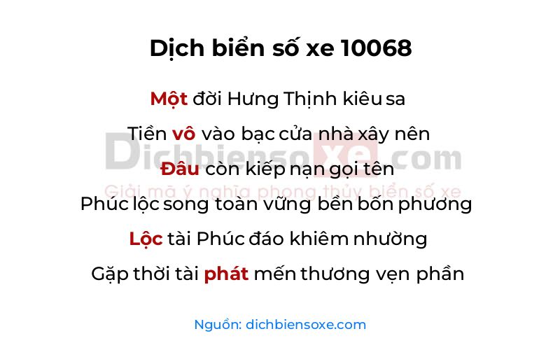 Dịch thơ biển số 10068