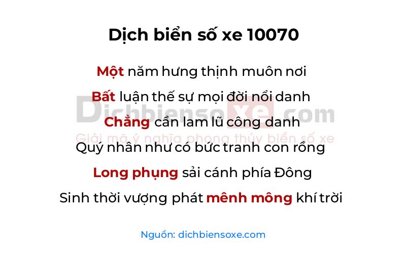 Dịch thơ biển số 10070