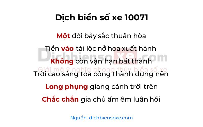 Dịch thơ biển số 10071