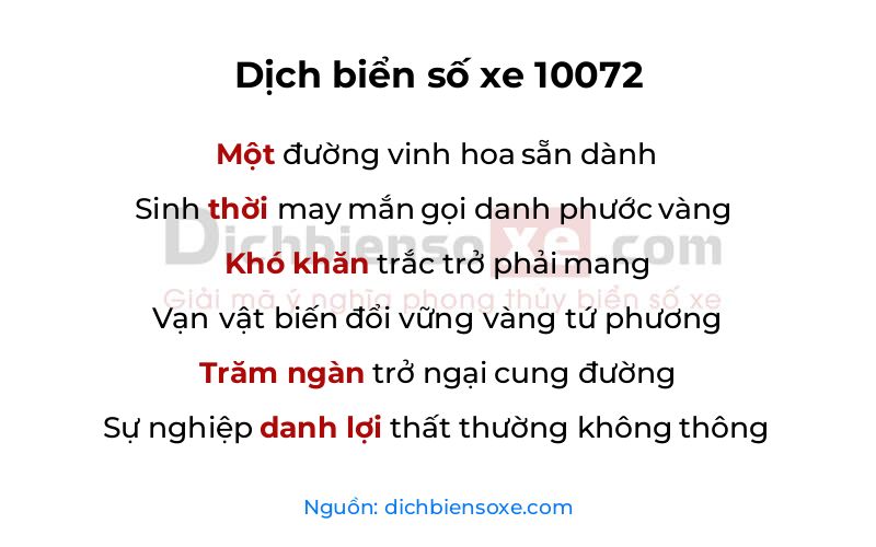 Dịch thơ biển số 10072