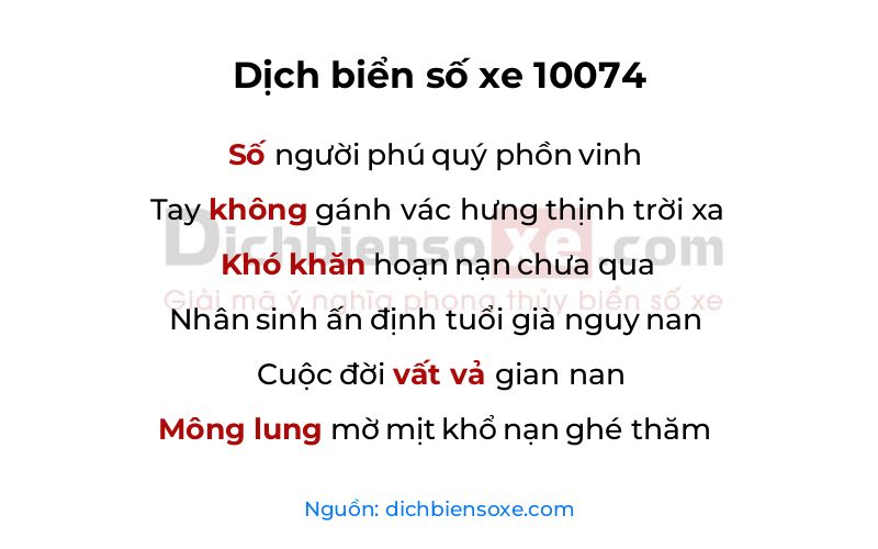 Dịch thơ biển số 10074