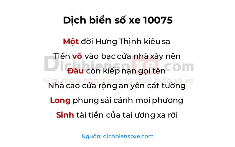 Dịch thơ biển số 10075
