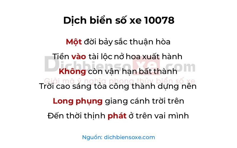 Dịch thơ biển số 10078