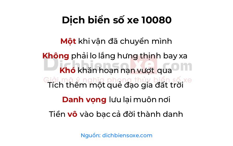 Dịch thơ biển số 10080