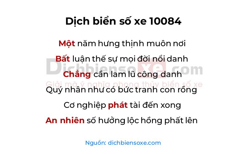 Dịch thơ biển số 10084