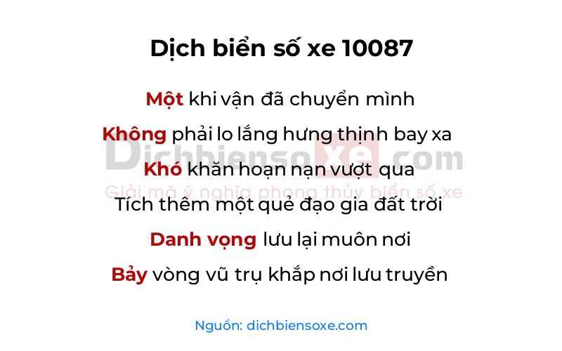 Dịch thơ biển số 10087