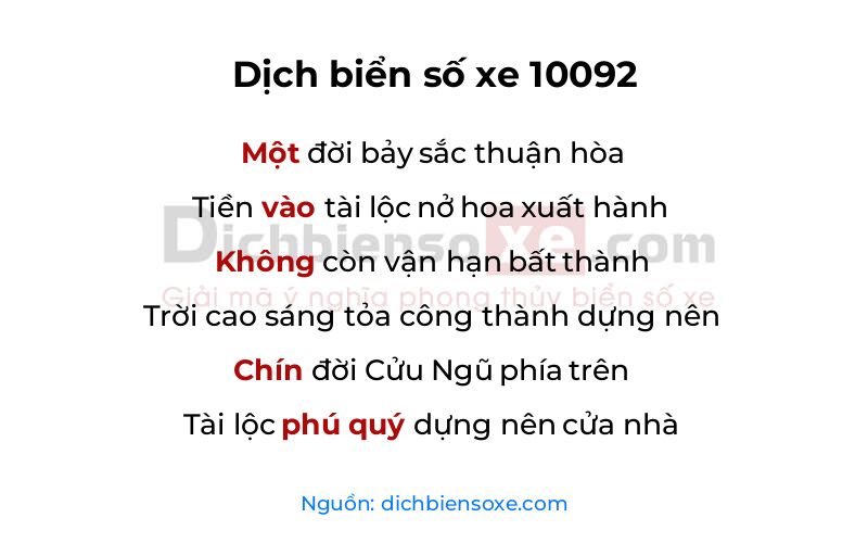 Dịch thơ biển số 10092