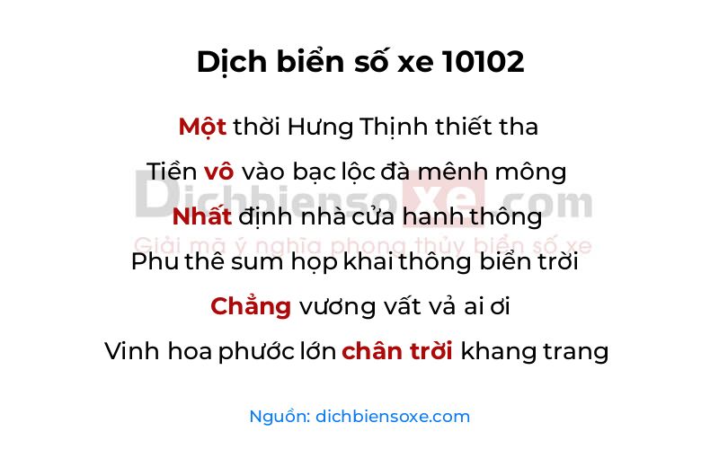 Dịch thơ biển số 10102