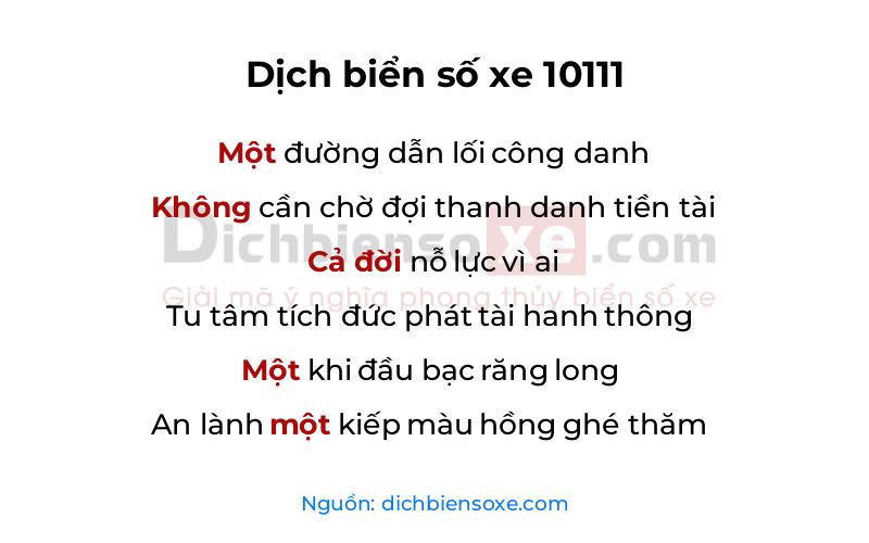 Dịch thơ biển số 10111