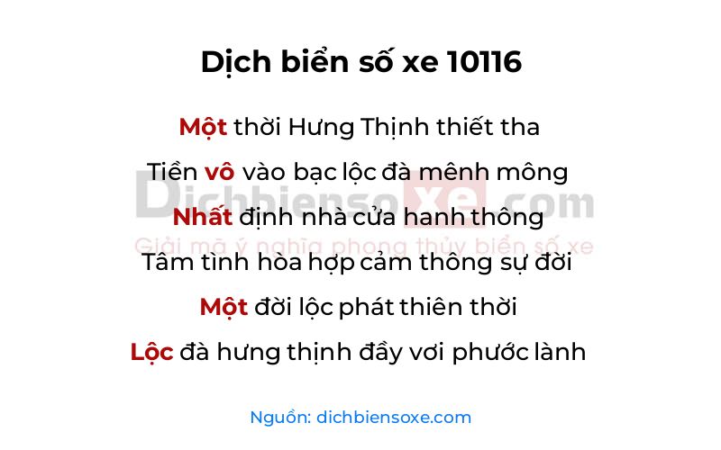 Dịch thơ biển số 10116