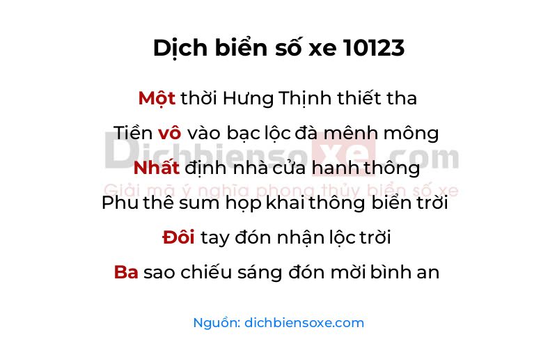 Dịch thơ biển số 10123
