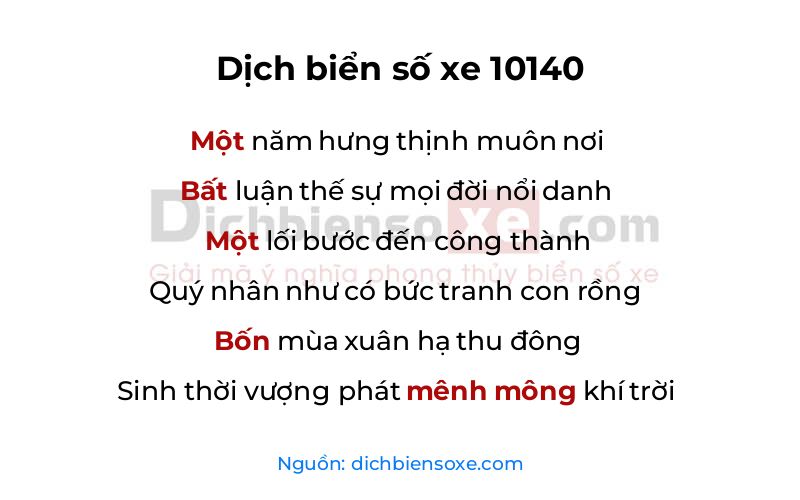 Dịch thơ biển số 10140